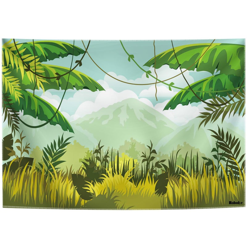 HABOKE Safari Birthday Decorations 7x5ft Ployester Fabric Photography Backdrop Green Spring Forest Jungle Party Background Banner Supplies Baby Shower Decorations - Image 2